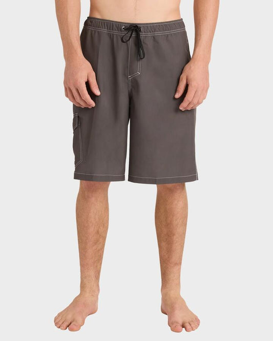 Image of a model wearing Shorts. Productname: Quiksilver - Mens Exhibit Volley 21" Swim Shorts - Major Brown - in Major Brown colour by brand - Quiksilver