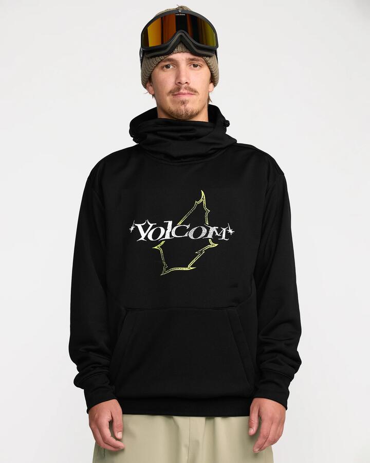 Image of a model wearing Outerwear. Productname: Volcom - Mens Hydro Riding Pullover Hoodie - Black - in Black colour by brand - Volcom
