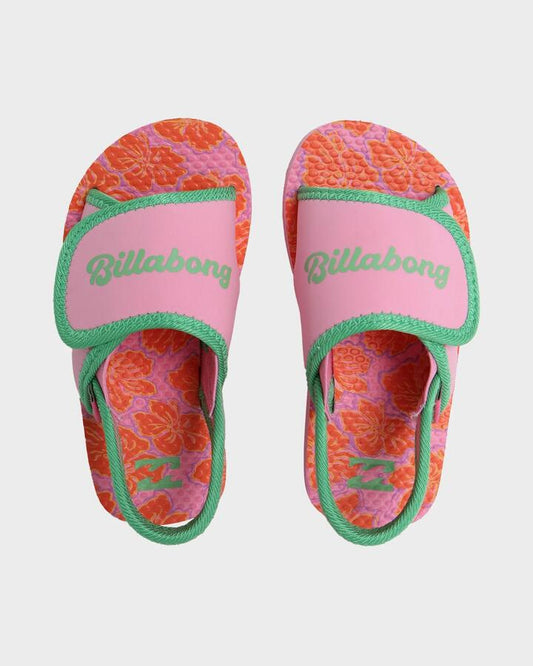 Image of Slippers. Productname: Billabong Girls 2-7 Happy Hibiscus Slide Party Pink - in Party Pink colour by brand - Billabong