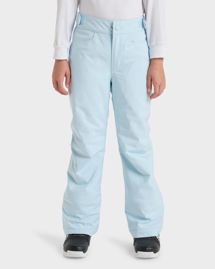 Image of a model wearing Pants. Product name - Roxy Girls 8-16 Backyard Snow Pants Ice Blue in Ice Blue colour by brand - Roxy