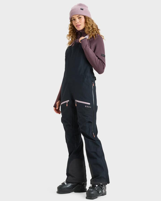 Image of a model wearing Pants. Product name - Roxy Womens Gore-Tex Lunalite 3L Bib Snow Pants True Black in True Black colour by brand - Roxy
