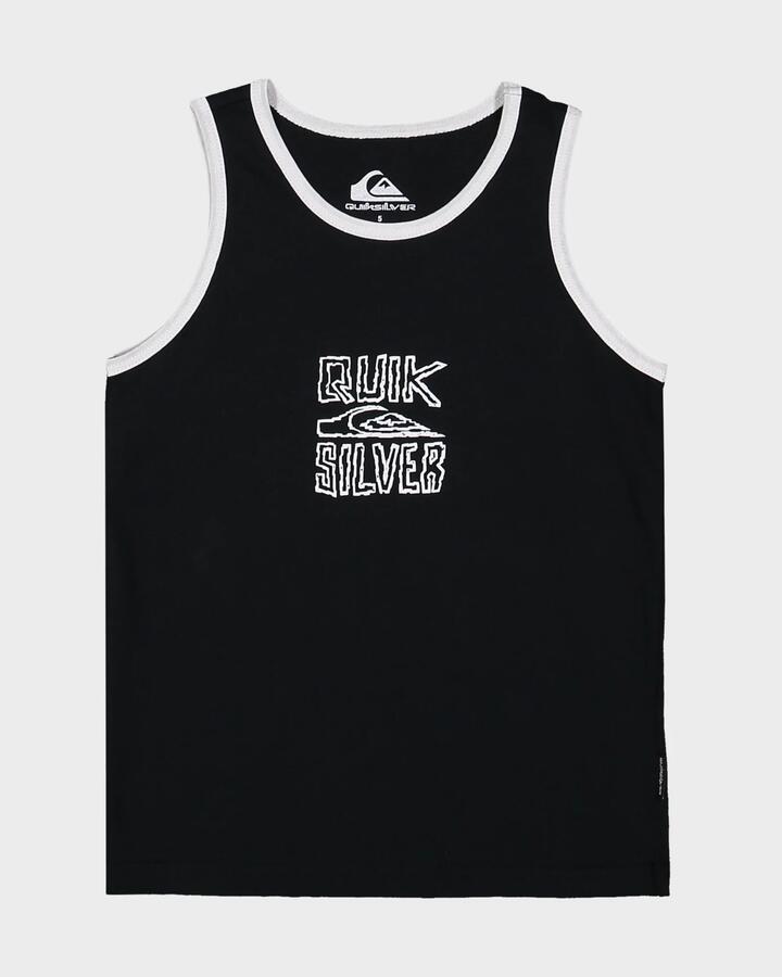 Image of a model wearing Tops. Product name - Quiksilver Boys 2-7 Lo Res Boy Tank Top Black in Black colour by brand - Quiksilver