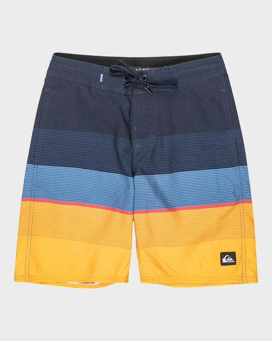 Image of Swimwear. Product name - Quiksilver Boys 8-16 Everyday 17" Boardshorts Dark Navy Step Stripe in Dark Navy Step Stripe colour by brand - Quiksilver