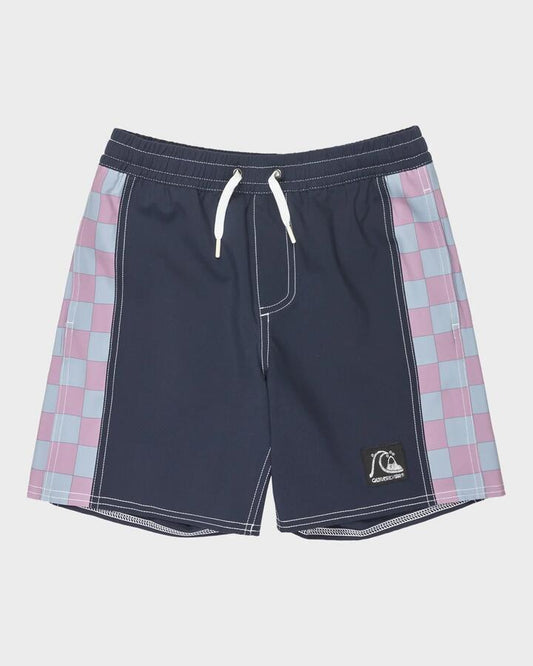 Image of a model wearing Shorts. Productname: Quiksilver Boys 8-16 Original 15" Swim Shorts Dark Navy - in Dark Navy colour by brand - Quiksilver