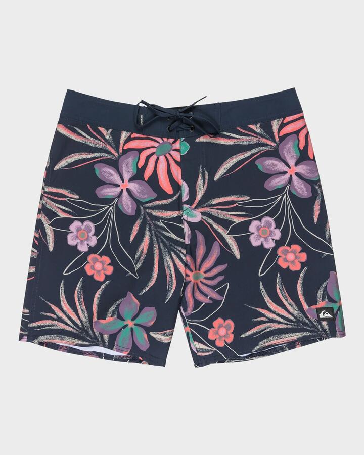 Image of Swimwear. Product name - Quiksilver Mens Surfsilk Straight 18" Boardshorts Dark Navy Natural Surrealism in Dark Navy Natural Surrealism colour by brand - Quiksilver