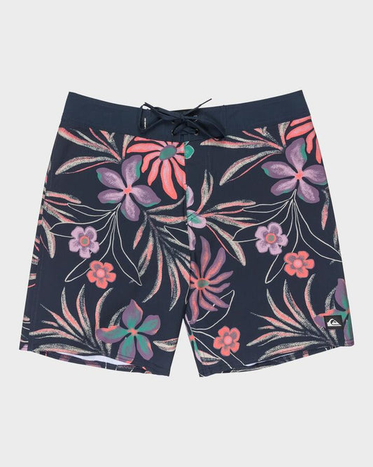 Image of Swimwear. Product name - Quiksilver Mens Surfsilk Straight 18" Boardshorts Dark Navy Natural Surrealism in Dark Navy Natural Surrealism colour by brand - Quiksilver