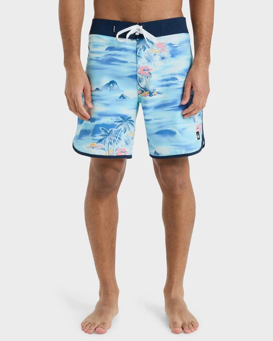 Image of Swimwear. Product name - Quiksilver Mens Surfsilk 18" Boardshorts Horizon Blue Tropical Surf in Horizon Blue Tropical Surf colour by brand - Quiksilver