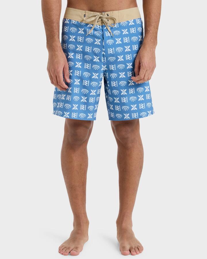 Image of Swimwear. Product name - Quiksilver Mens Surfsilk Straight 18" Boardshorts Coronet Blue Etched In Stone in Coronet Blue Etched In Stone colour by brand - Quiksilver