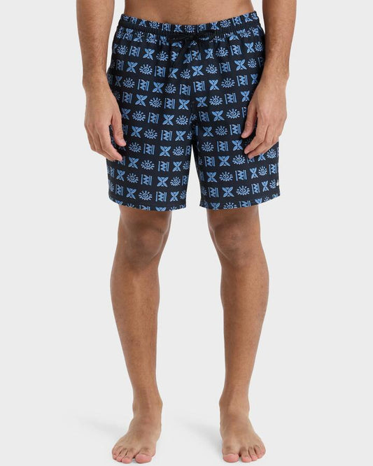 Image of a model wearing Shorts. Product name - Quiksilver Mens Surfsilk 17" Swim Shorts Black Etched In Stone in Black Etched In Stone colour by brand - Quiksilver