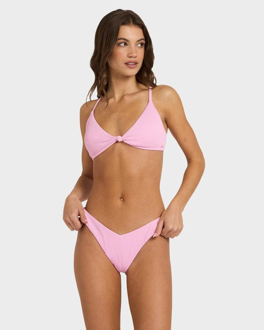 Image of Swimwear. Product name - Roxy Womens Rib Roxy Love Bikini Bottom Bonbon in Bonbon colour by brand - Roxy