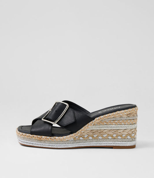 Image of Sandals. Productname: Opal Black Leather Sandals in BLACK colour by brand - MIDAS