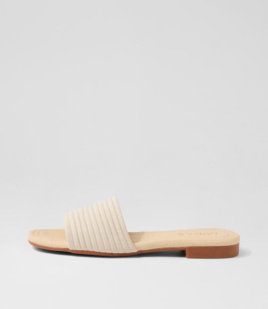 Image of Slippers. Productname: Gambol Vanilla Fabric Slides in VANILLA colour by brand - MIDAS