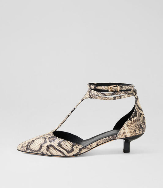 Image of Heels. Productname: Cubio Cream Black Snake Leather Heels in CREAM&BLACK colour by brand - MOLLINI