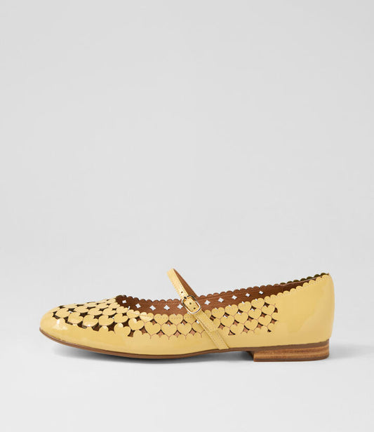 Image of Footwear. Productname: Mellow Butter Patent Leather Flat Shoes in BUTTER colour by brand - MIDAS