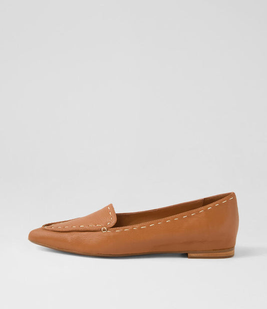 Image of Flats. Productname: Yukka Dark Tan Leather Loafers in DK TAN colour by brand - MIDAS