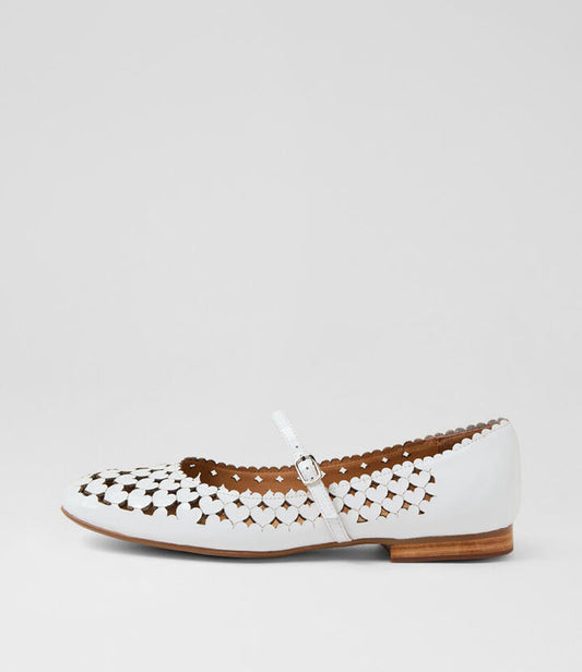Image of Footwear. Productname: Mellow White Patent Leather Flat Shoes in WHITE colour by brand - MIDAS