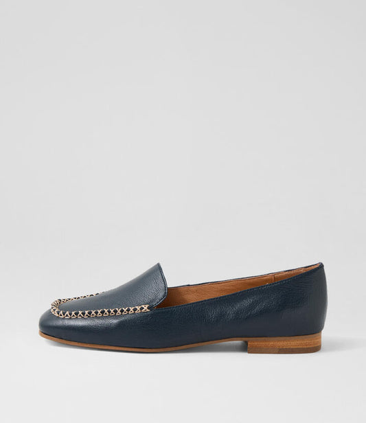 Image of Flats. Productname: Peridot Navy Natural Leather Loafers in NAVY-NATURAL colour by brand - MIDAS