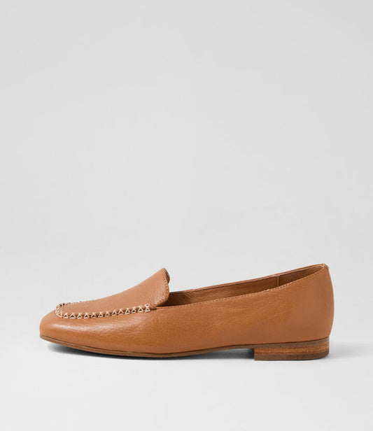 Image of Flats. Productname: Peridot Dark Tan Natural Leather Loafers in DK TAN-NATURAL colour by brand - MIDAS