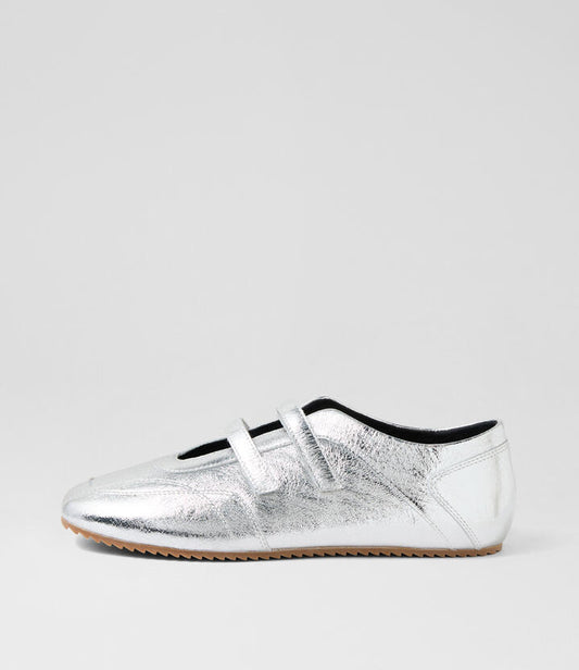 Image of Footwear. Productname: Lisarella Silver Leather Flat Shoes in SILVER colour by brand - MOLLINI
