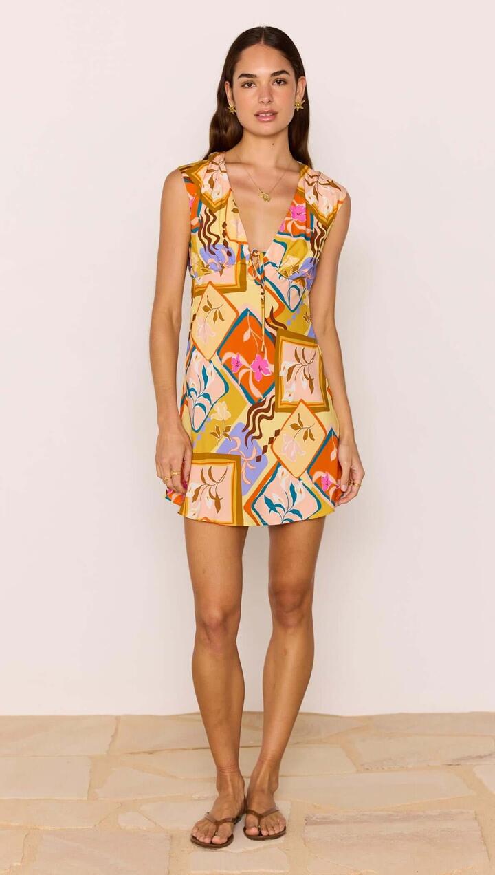 Image of Dresses. Product name - Bold Scarf Print Mini Dress in Multi Print colour by brand - MINKPINK
