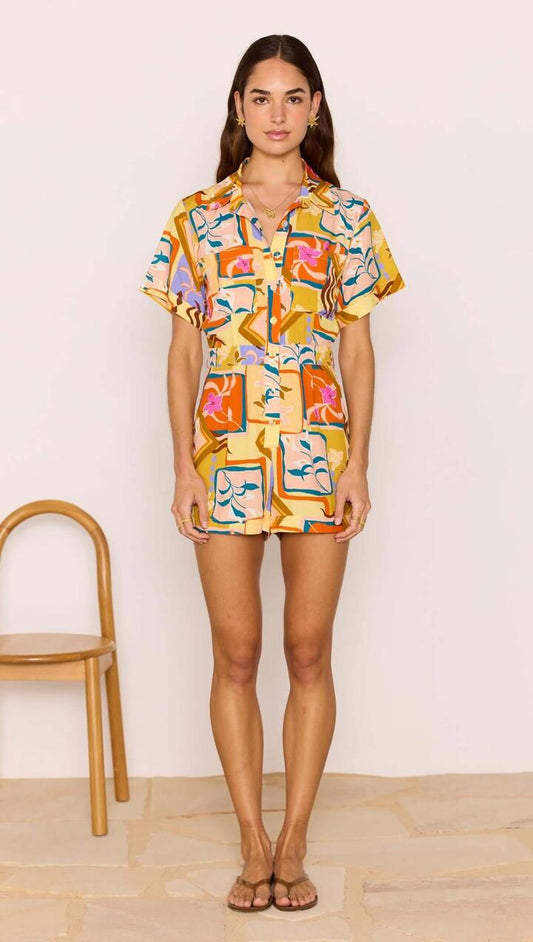 Image of Bodysuits. Product name - Bold Scarf Print Playsuit in Multi Print colour by brand - MINKPINK
