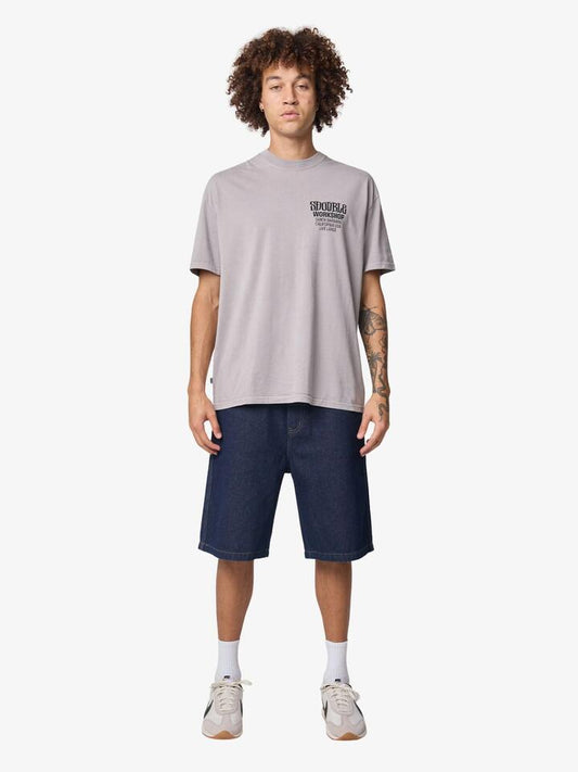 Image of a model wearing Tops. Productname: S-Double Workshop Ss Tee in Pigment Grey colour by brand - S-Double