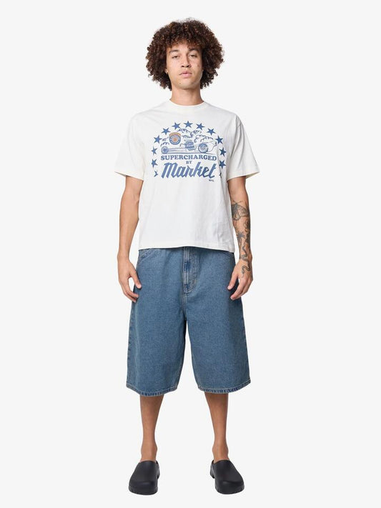 Image of a model wearing Tops. Productname: Market Supercharged T-Shirt in Unbleached Cotton colour by brand - Market