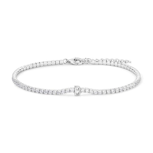 Image of Bracelets. Productname: 20cm Initial B Cubic Zirconia Tennis Bracelet in Sterling Silver in Silver colour by brand - Bevilles