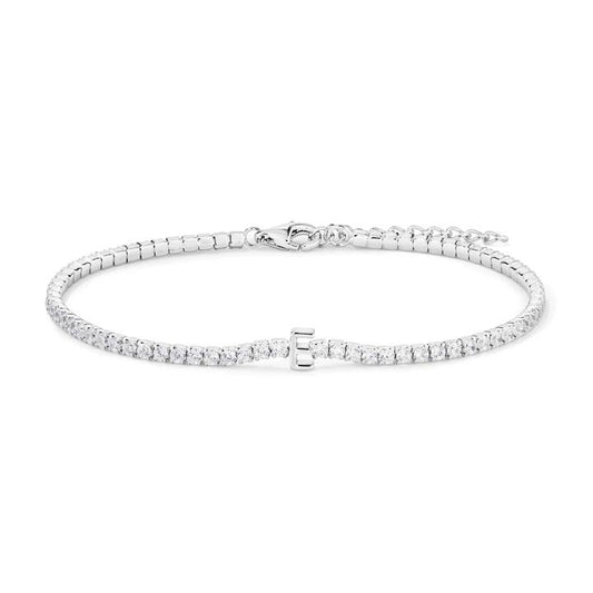 Image of Bracelets. Productname: 20cm Initial E Cubic Zirconia Tennis Bracelet in Sterling Silver in Silver colour by brand - Bevilles