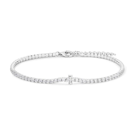 Image of Bracelets. Productname: 20cm Initial I Cubic Zirconia Tennis Bracelet in Sterling Silver in Silver colour by brand - Bevilles