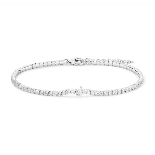 Image of Bracelets. Productname: 20cm Initial J Cubic Zirconia Tennis Bracelet in Sterling Silver in Silver colour by brand - Bevilles