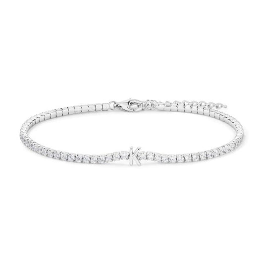 Image of Bracelets. Productname: 20cm Initial K Cubic Zirconia Tennis Bracelet in Sterling Silver in Silver colour by brand - Bevilles
