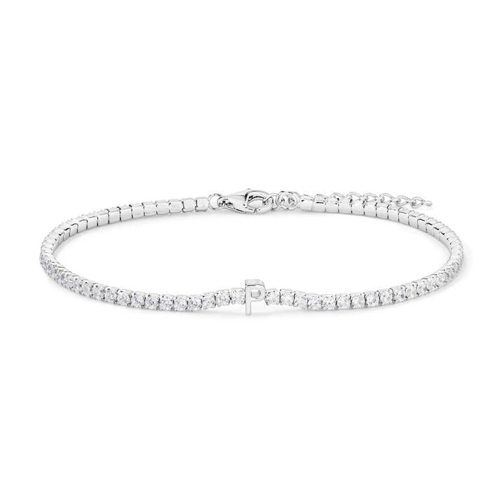 Image of Bracelets. Productname: 20cm Initial P Cubic Zirconia Tennis Bracelet in Sterling Silver in Silver colour by brand - Bevilles
