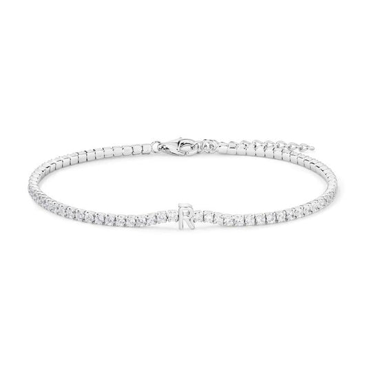 Image of Bracelets. Productname: 20cm Initial R Cubic Zirconia Tennis Bracelet in Sterling Silver in Silver colour by brand - Bevilles