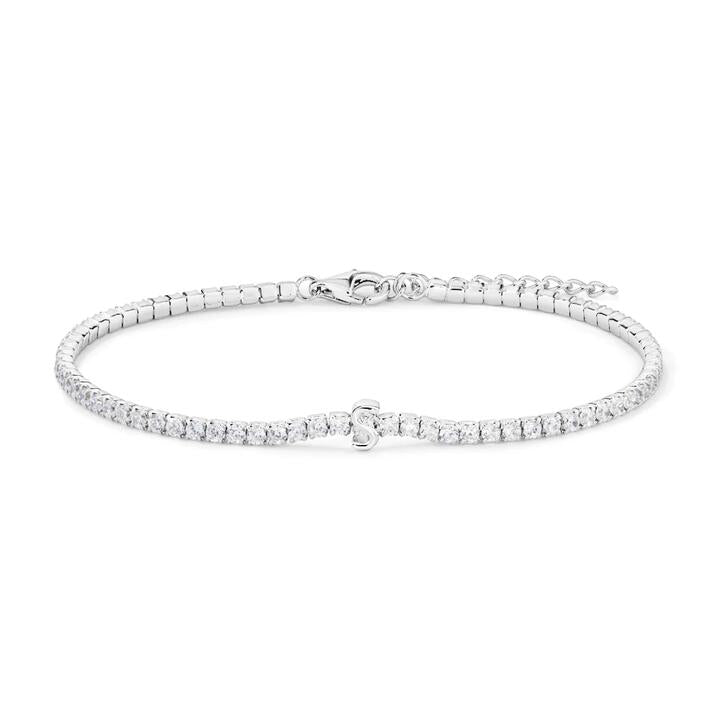 Image of Bracelets. Productname: 20cm Initial S Cubic Zirconia Tennis Bracelet in Sterling Silver in Silver colour by brand - Bevilles