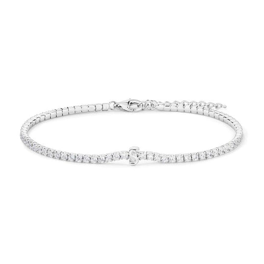 Image of Bracelets. Productname: 20cm Initial S Cubic Zirconia Tennis Bracelet in Sterling Silver in Silver colour by brand - Bevilles