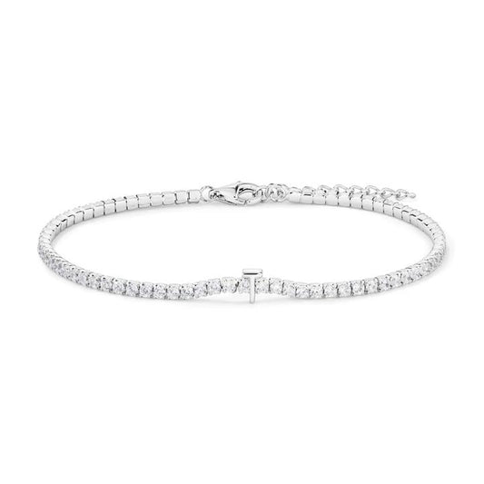 Image of Bracelets. Productname: 20cm Initial T Cubic Zirconia Tennis Bracelet in Sterling Silver in Silver colour by brand - Bevilles