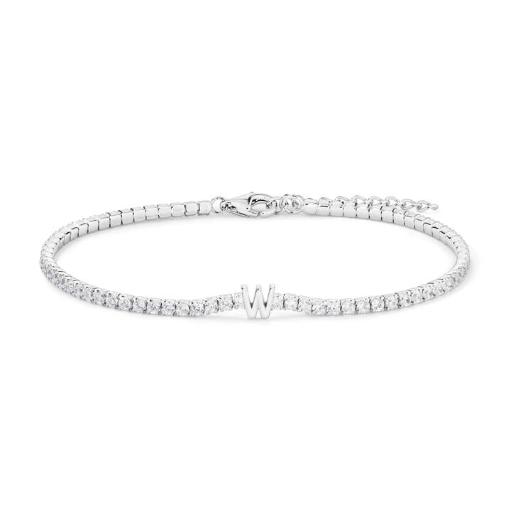 Image of Bracelets. Productname: 20cm Initial W Cubic Zirconia Tennis Bracelet in Sterling Silver in Silver colour by brand - Bevilles