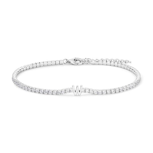 Image of Bracelets. Productname: 20cm Initial W Cubic Zirconia Tennis Bracelet in Sterling Silver in Silver colour by brand - Bevilles