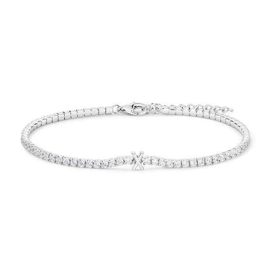 Image of Bracelets. Productname: 20cm Initial X Cubic Zirconia Tennis Bracelet in Sterling Silver in Silver colour by brand - Bevilles