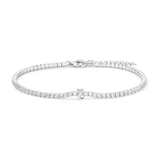 Image of Bracelets. Productname: 20cm Initial Z Cubic Zirconia Tennis Bracelet in Sterling Silver in Silver colour by brand - Bevilles