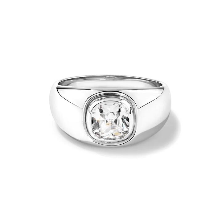 Image of Jewelry. Productname: Cubic Zirconia Cushion Domed Signet Ring in Sterling Silver in Silver colour by brand - Bevilles