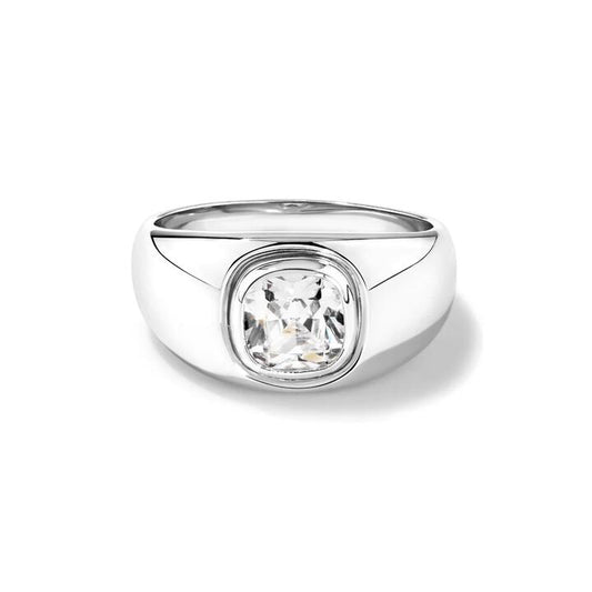 Image of Jewelry. Productname: Cubic Zirconia Cushion Domed Signet Ring in Sterling Silver in Silver colour by brand - Bevilles