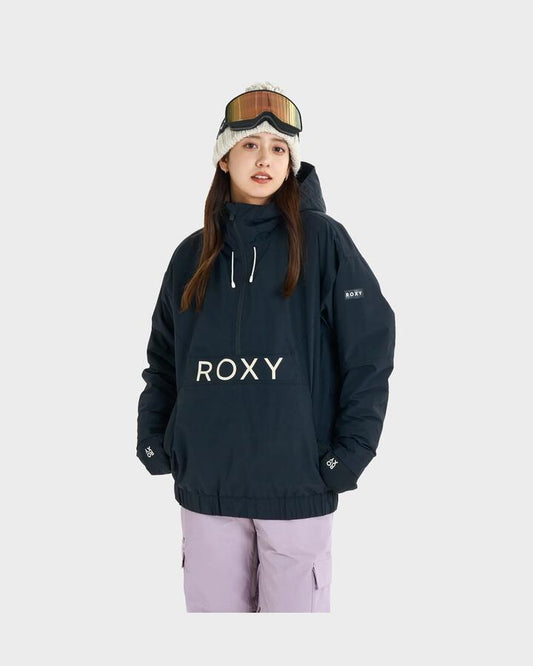 Image of a model wearing Outerwear. Productname: Roxy - Womens Alpha Anorak Snow Jacket - True Black - in True Black colour by brand - Roxy