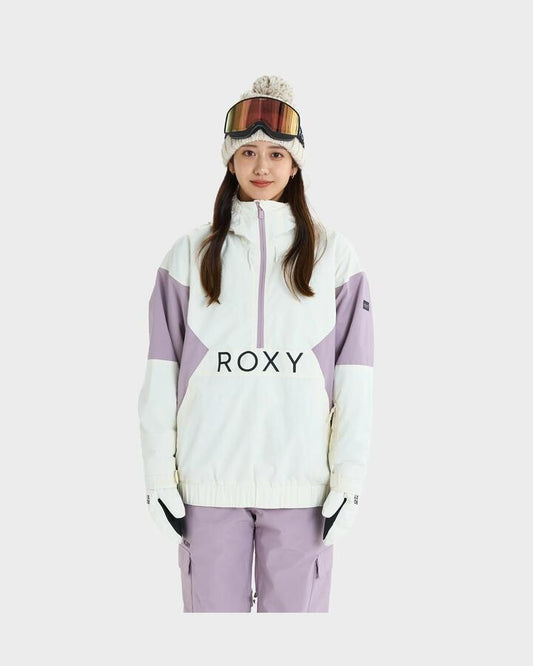 Image of a model wearing Outerwear. Productname: Roxy - Womens Alpha Anorak Snow Jacket - Nirvana - in Nirvana colour by brand - Roxy
