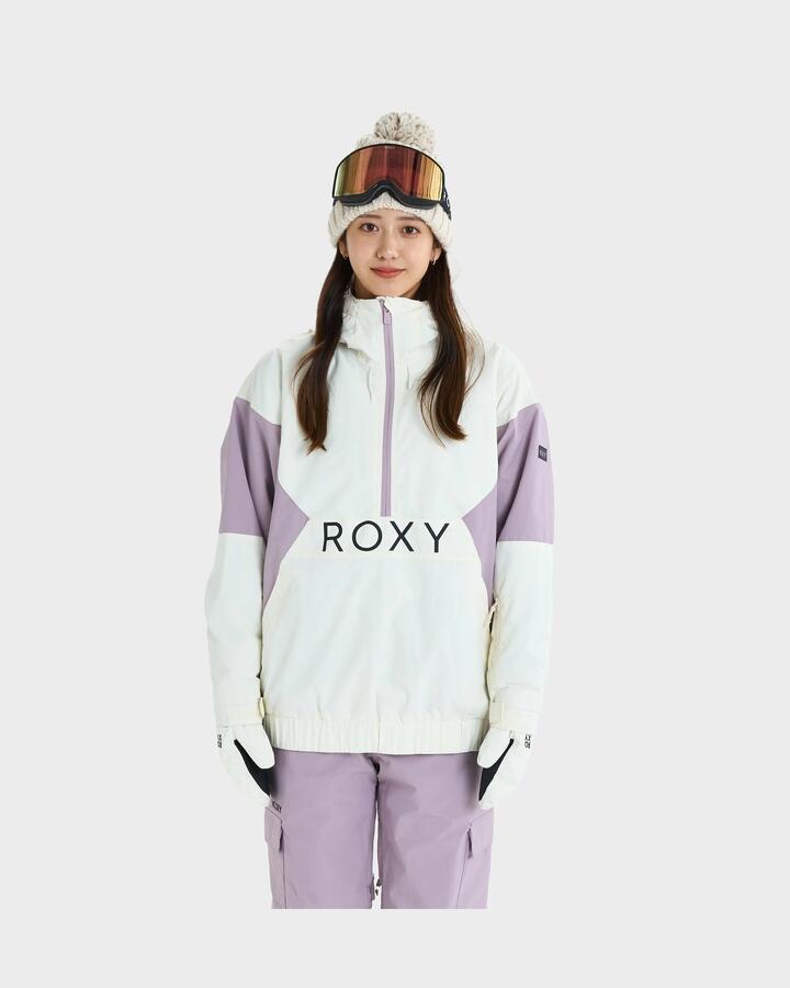 Image of a model wearing Outerwear. Product name - Roxy Womens Alpha Anorak Snow Jacket Nirvana in Nirvana colour by brand - Roxy
