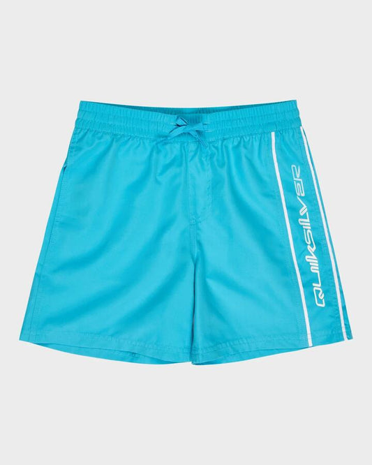 Image of a model wearing Shorts. Productname: Quiksilver Boys 8-16 Everyday 14" Swim Shorts Horizon Blue - in Horizon Blue colour by brand - Quiksilver