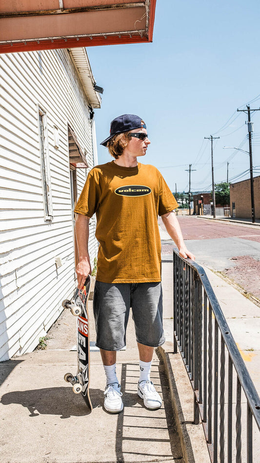 Image of T-Shirts. Product name - Volcom Mens Quone 2.0 T-Shirt Dark Earth in Dark Earth colour by brand - Volcom