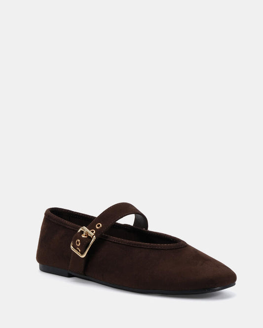 Image of Flats. Productname: Cade: Espresso Suede - Women's Casual Flat Closed in Espresso Suede colour by brand - Novo