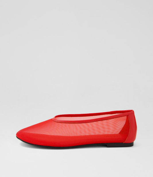 Image of Flats. Product name - Lennen Red Mesh Leather Ballet Flats in Red colour by brand - MOLLINI